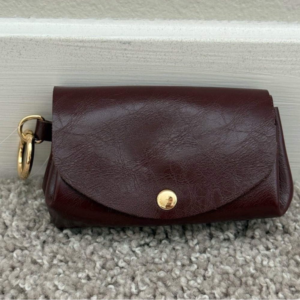 Burgundy Leather Clutch with Gold Accents